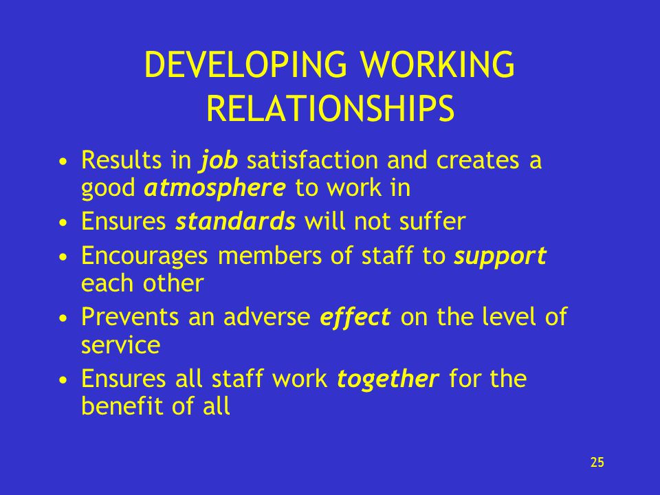 Develop procedures for effective working relationships with others